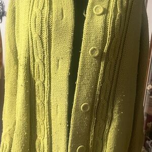 Vintage Handmade Women's Cable Knit Button-Up Sweater - Lime Green